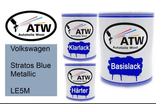 Volkswagen, Stratos Blue Metallic, LE5M: 1L Lackdose + 1L Klarlack + 500ml Härter - Set, von ATW Autoteile West.